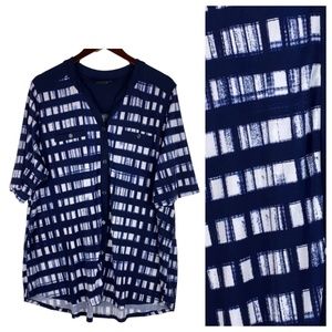 Elie McCarthy 3X 22 24 Top Tunic Shirt Navy Blue Graphic Print Silky Stretch